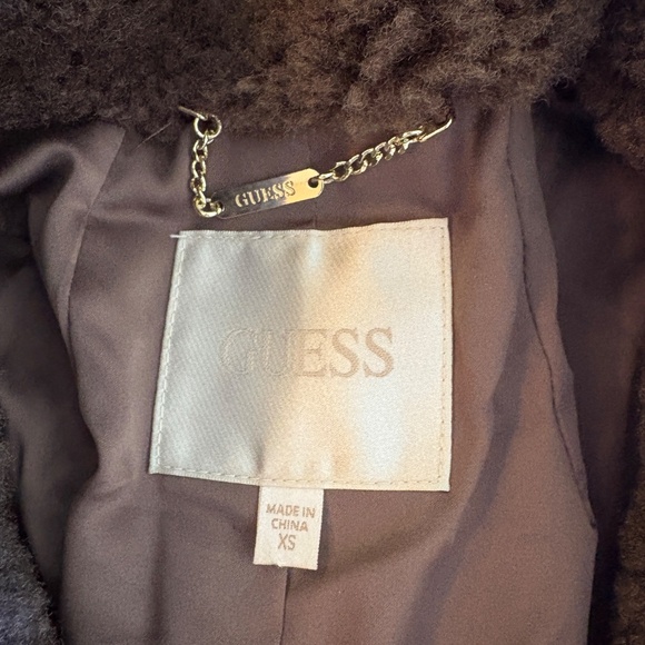 Guess Womens Eco Alina Teddy Longline Coat Brown XS Winter Coat - Picture 5 of 10